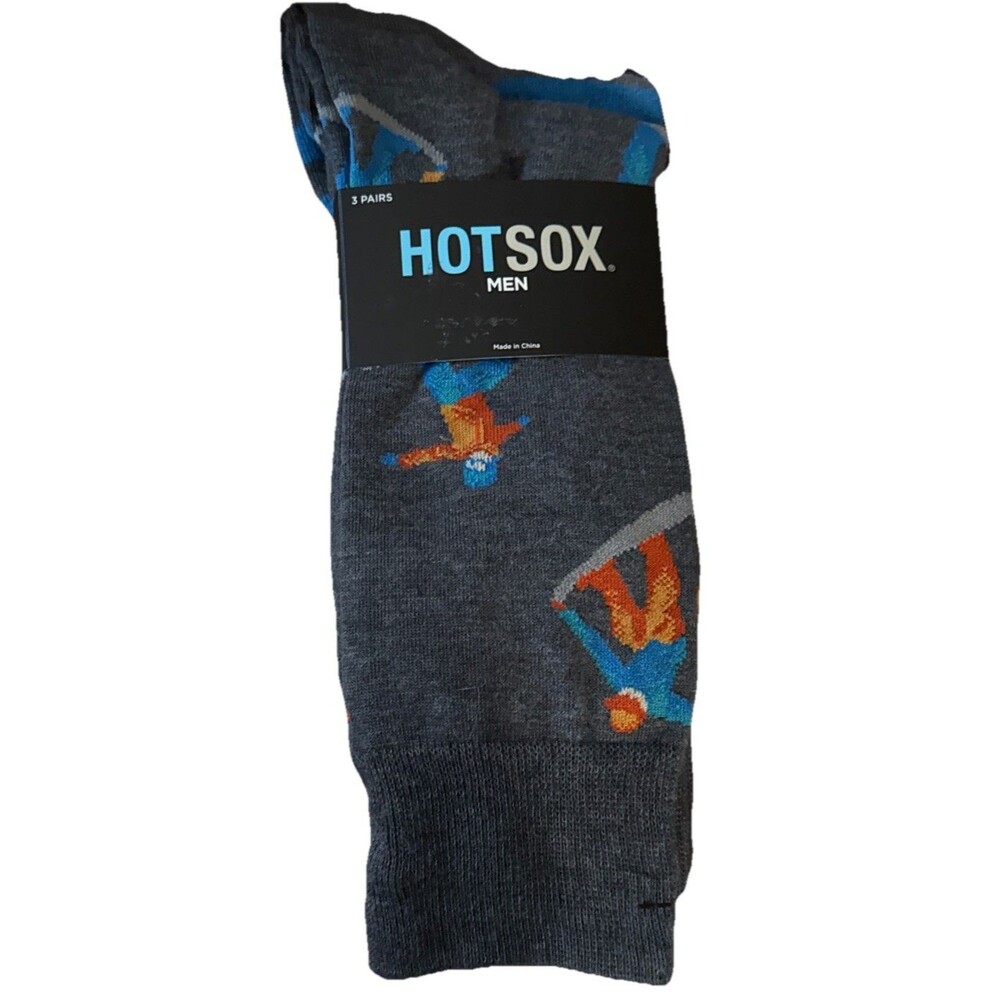 Hot Sox Mens Crew Socks Skiing Stripe Solid 3 Pairs Sock Size 10-13 Shoe 6-12